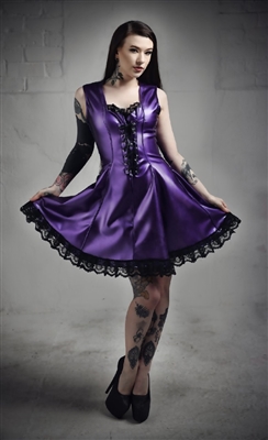Misfitz pearlsheen purple latex and lace corset skater dress
